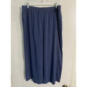 J.Jill linen stretch pull on pants women’s size L blue stripes wide leg comfort